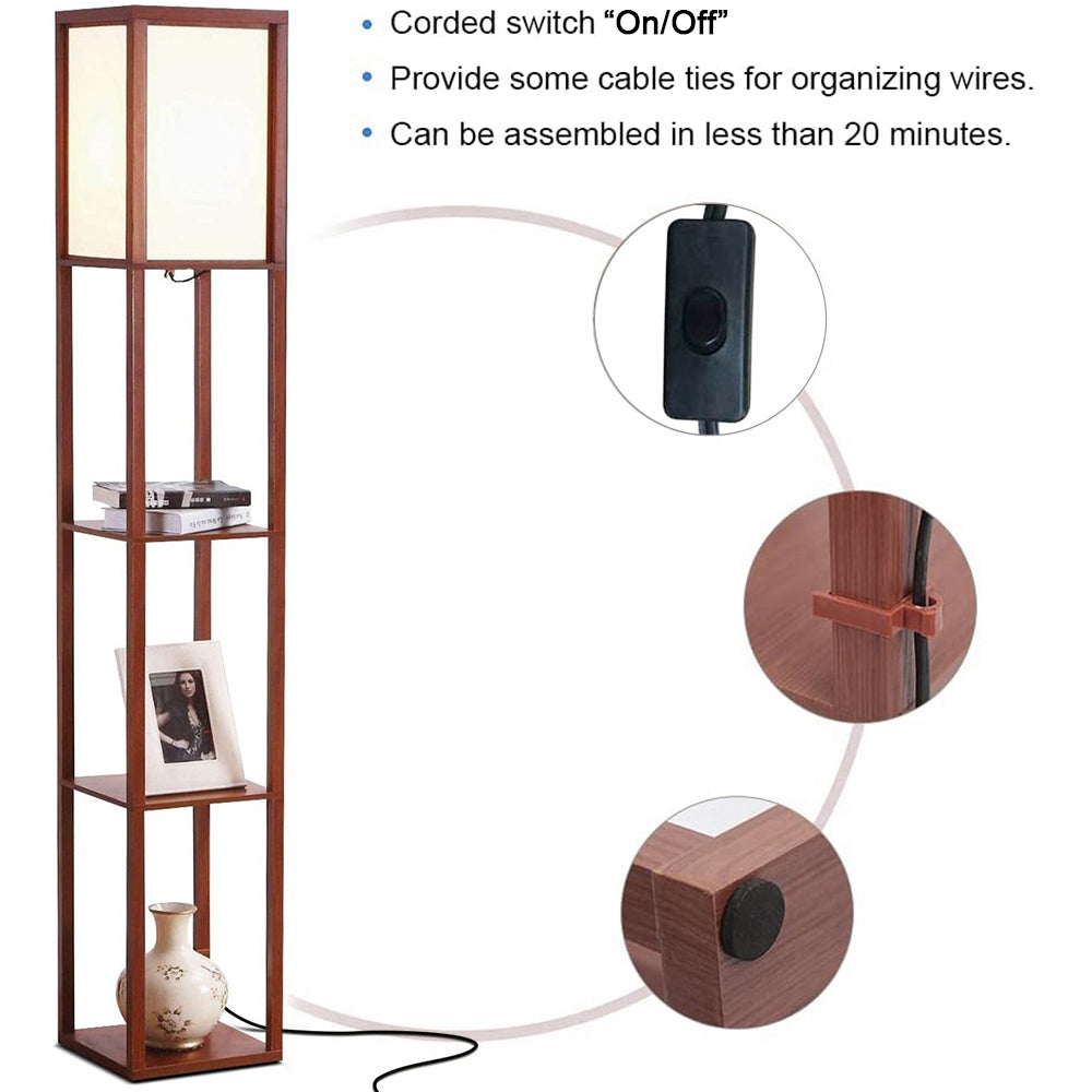 Modern LED Shelf Floor Lamp Walnut Brown Skinny End Table Nightstand view 10