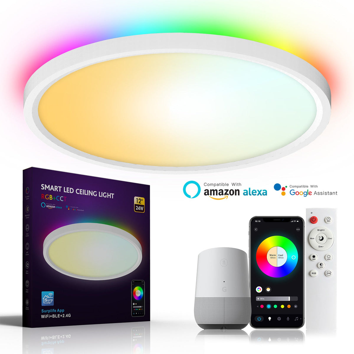 WiFi and Bluetooth Smart LED Ceiling Light Flush Mount for Bedroom view 13