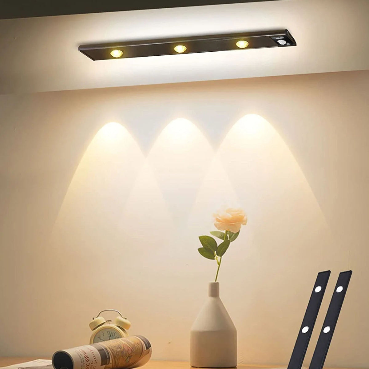 LED Motion Sensor Under Cabinet Light Black Shell for Closet Shelves