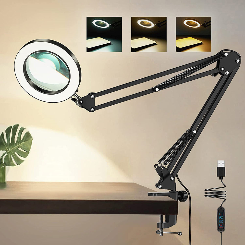 Magnifying Glass with Light and Stand 8 Diopter 2 in 1 Desk Lamp