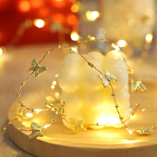 Golden Butterfly Golden Leaves Lights String 2M 6.5FT 20 LEDs