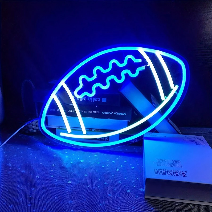 Blue Neon Football Shaped Light Sign 15 x 12 in for Wall Decor view 2