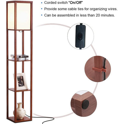 Modern LED Shelf Floor Lamp Walnut Brown Skinny End Table Nightstand view 10