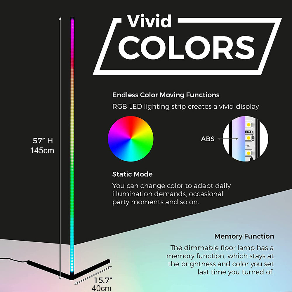 LED Corner Floor Lamp RGB Lighting Dimmable for Living Room Corners view 8