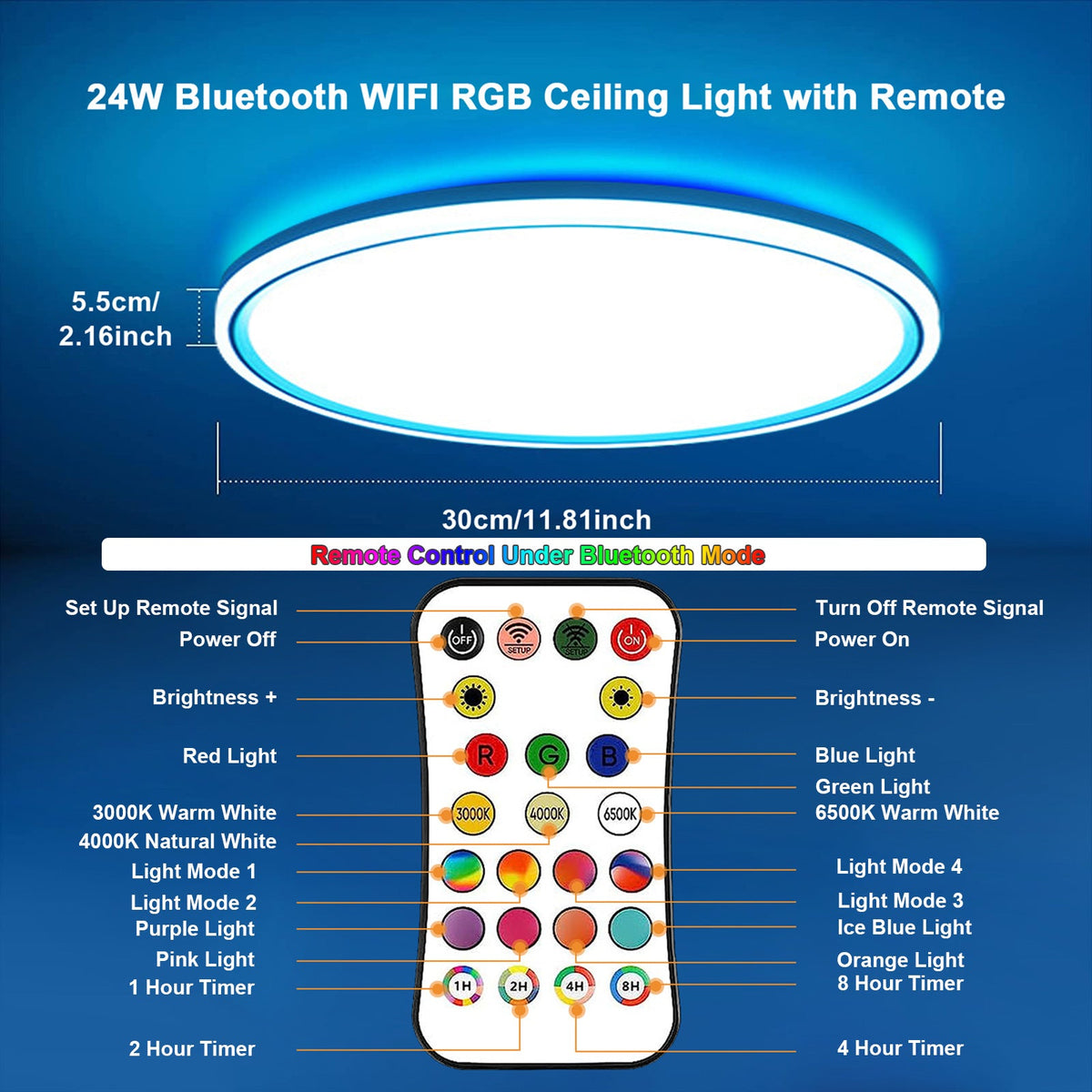 Flush Mount LED Ceiling Light Smart WiFi Bluetooth Remote Control view 9
