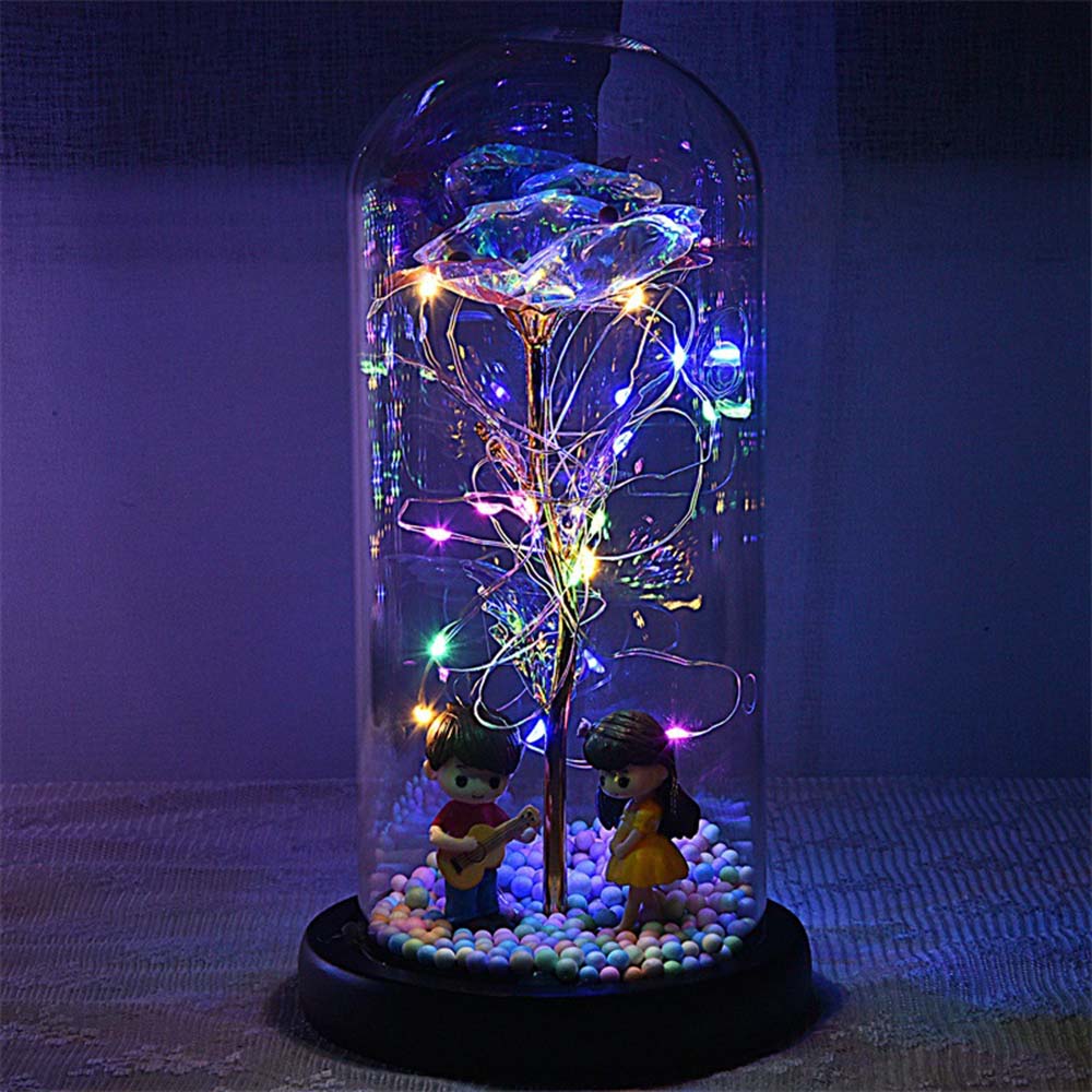 Romantic Rose in Glass Dome with LED Fairy String Lights for Bedroom view 9