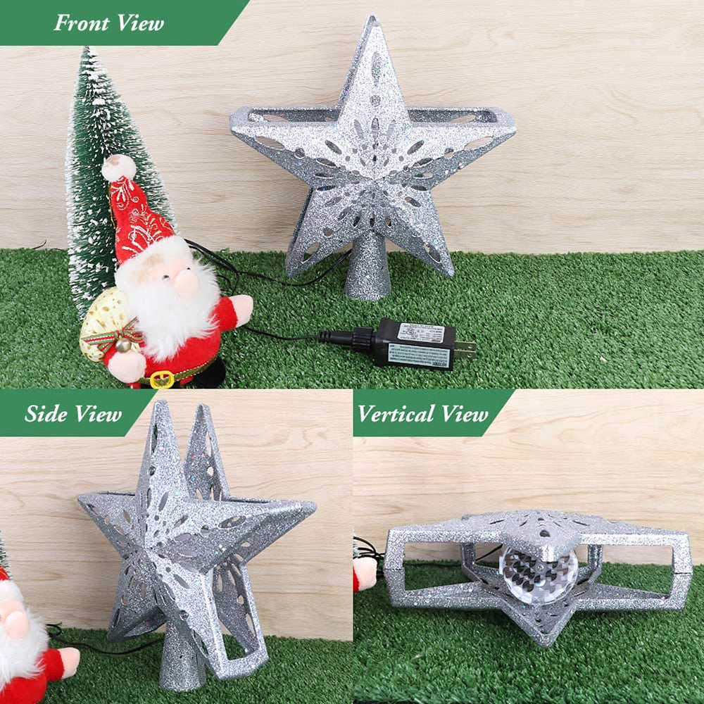 Christmas Tree Topper Star LED Rotating Snowflake Projector Decor view 14