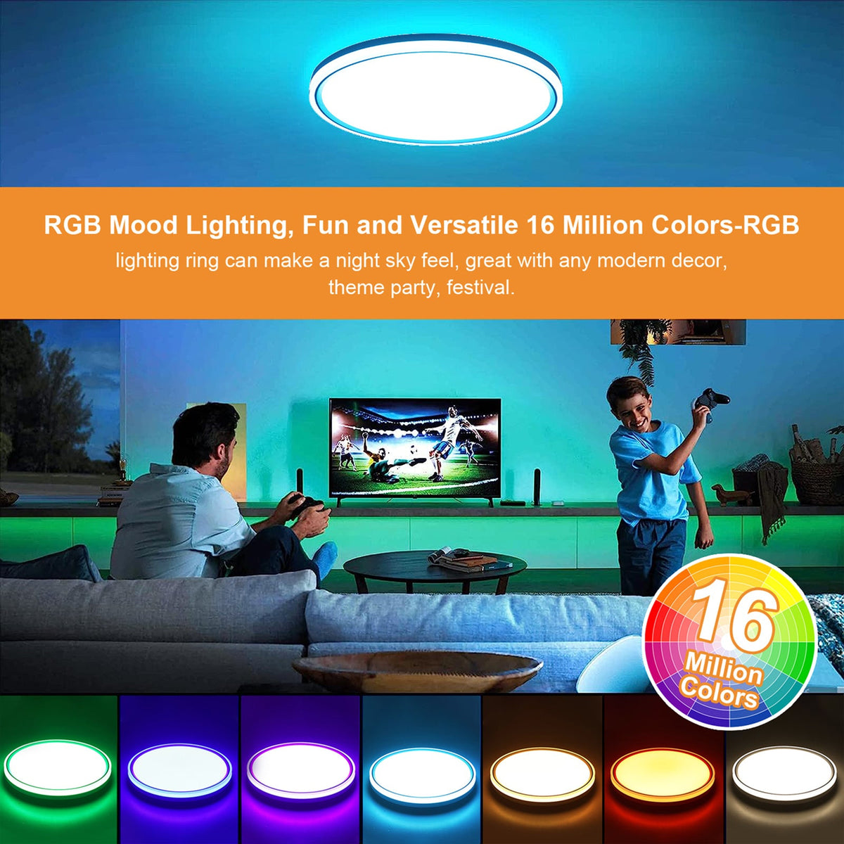 Flush Mount LED Ceiling Light Smart WiFi Bluetooth Remote Control view 10