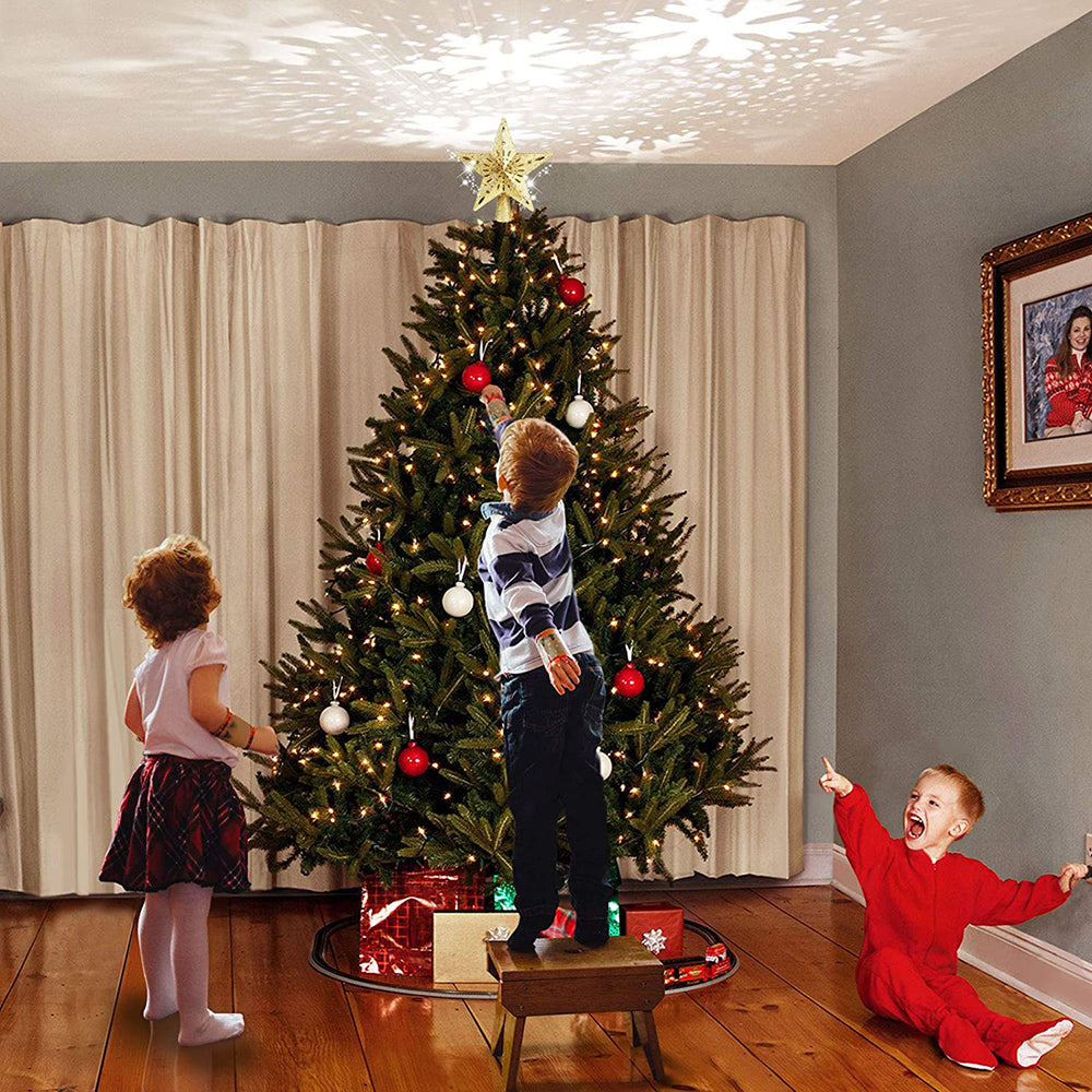 Christmas Tree Topper Star LED Rotating Snowflake Projector Decor view 8