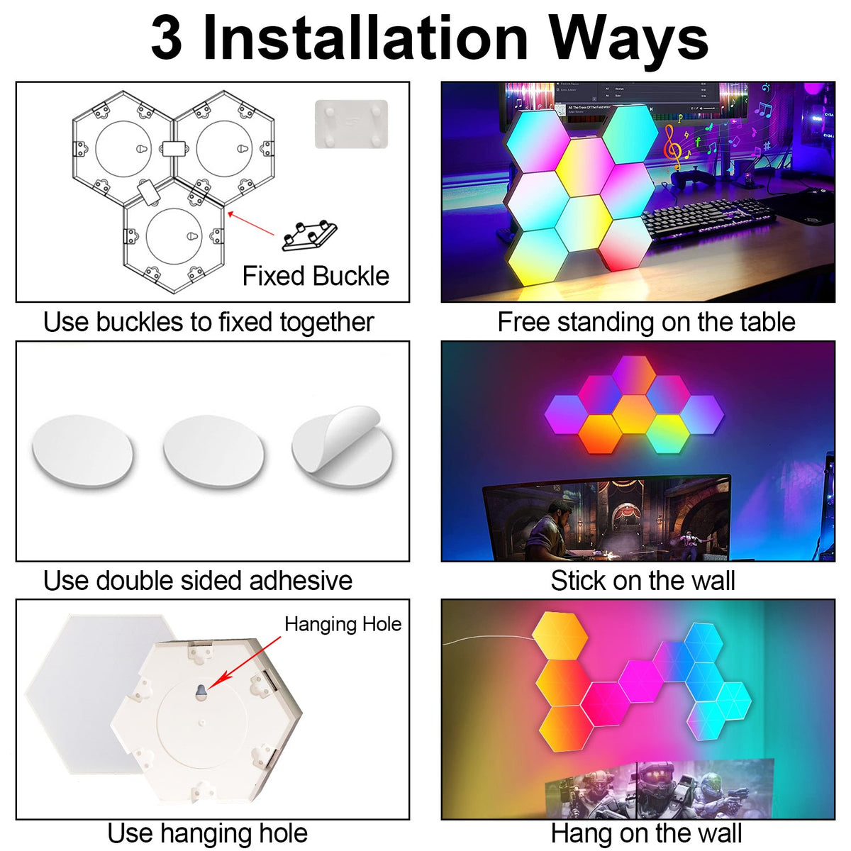 LED Smart Hexagon Lights Table and Wall Lights for Bedroom and Hallway view 13