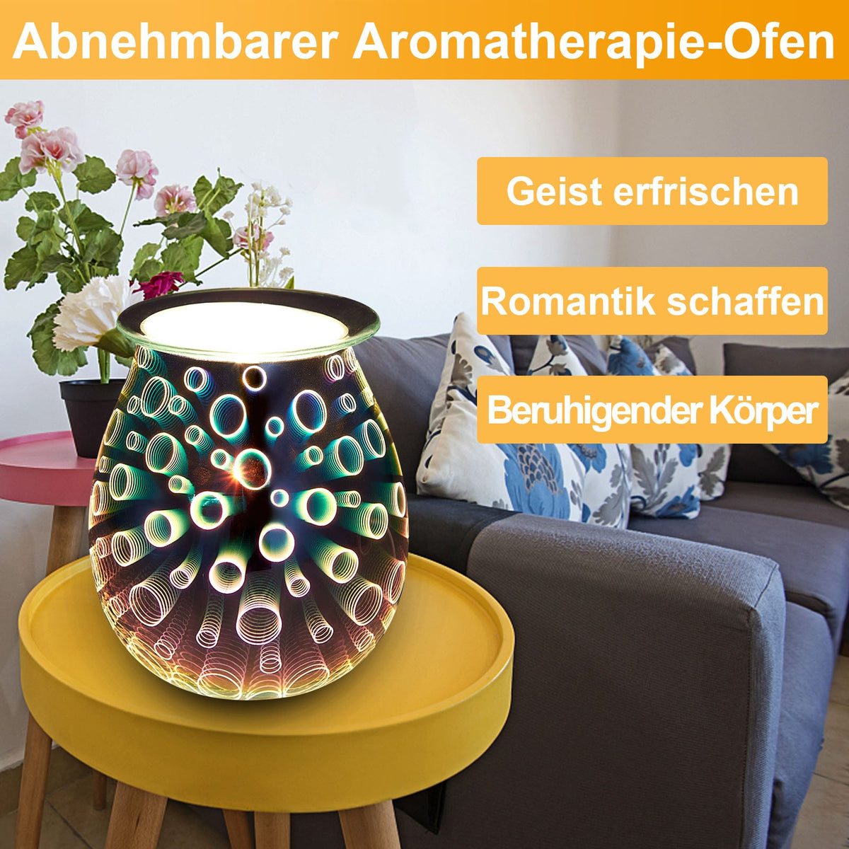 Electric Wax Melter Dimmable 3D Glass Circle Candle for Home Fragrance