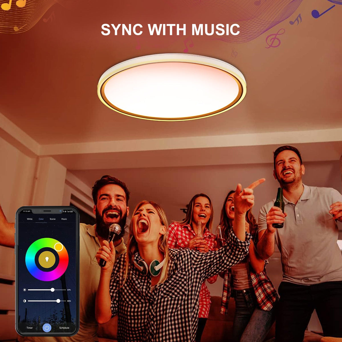 Flush Mount LED Ceiling Light Smart WiFi Bluetooth Remote Control view 11