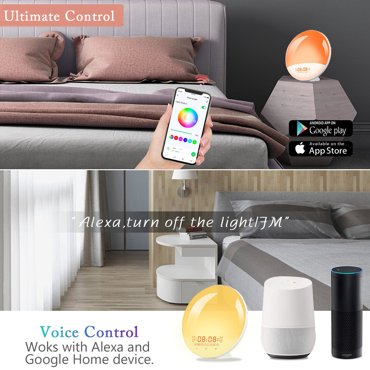 WiFi Smart Sunrise Alarm Clock Smart Wake Up Light for Bedroom view 13