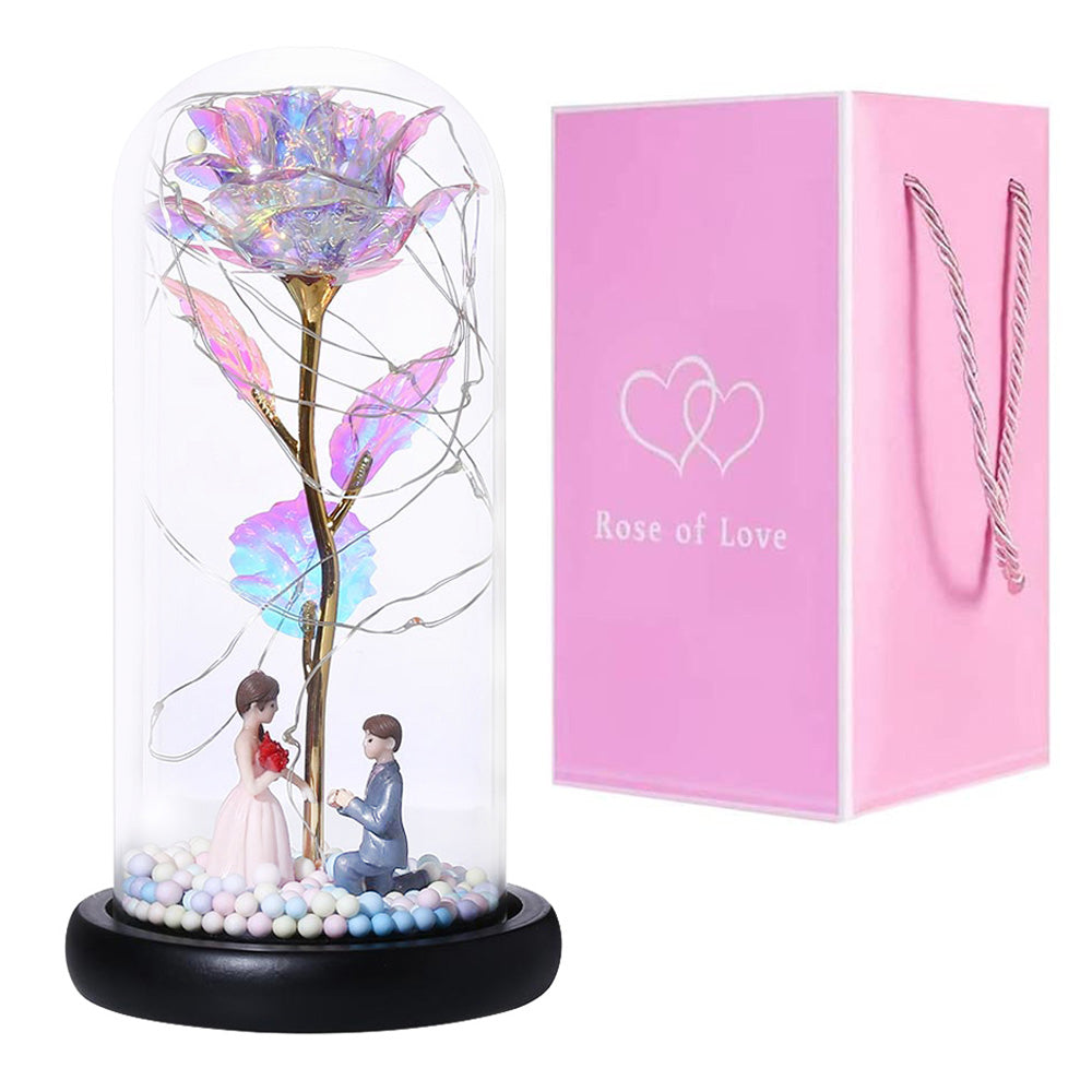 Romantic Rose in Glass Dome with LED Fairy String Lights for Bedroom view 11