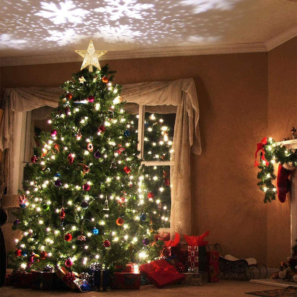 Christmas Tree Topper Star LED Rotating Snowflake Projector Decor view 9