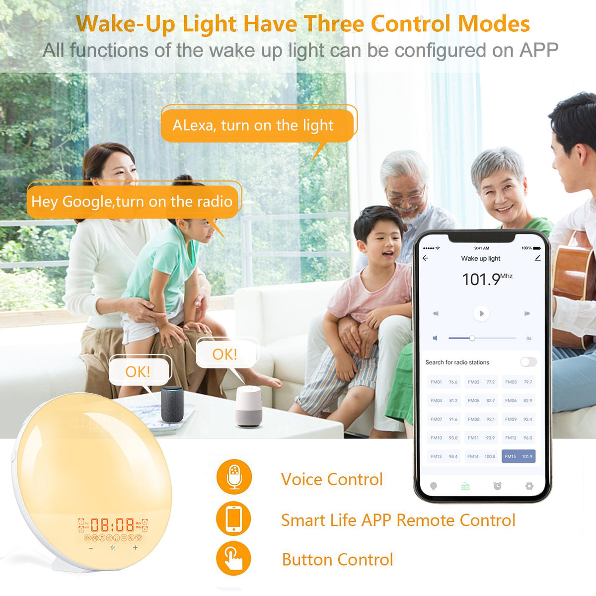WiFi Smart Sunrise Alarm Clock Smart Wake Up Light for Bedroom view 14