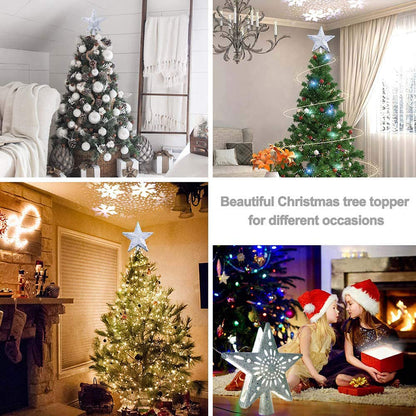 Christmas Tree Topper Star LED Rotating Snowflake Projector Decor view 12