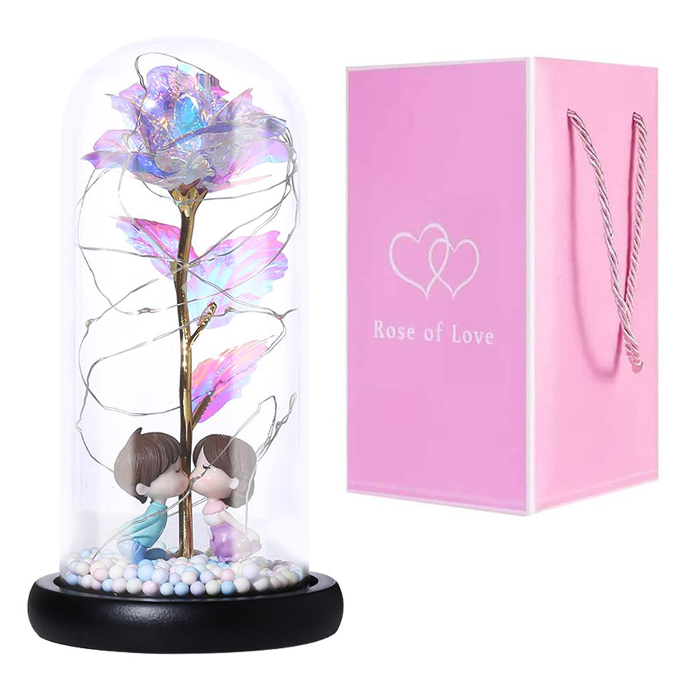 Romantic Rose in Glass Dome with LED Fairy String Lights for Bedroom view 12