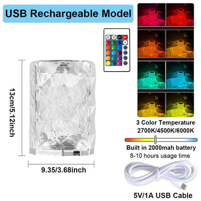 Crystal Table Lamp Rechargeable Night Light for Bedroom and Desk view 15