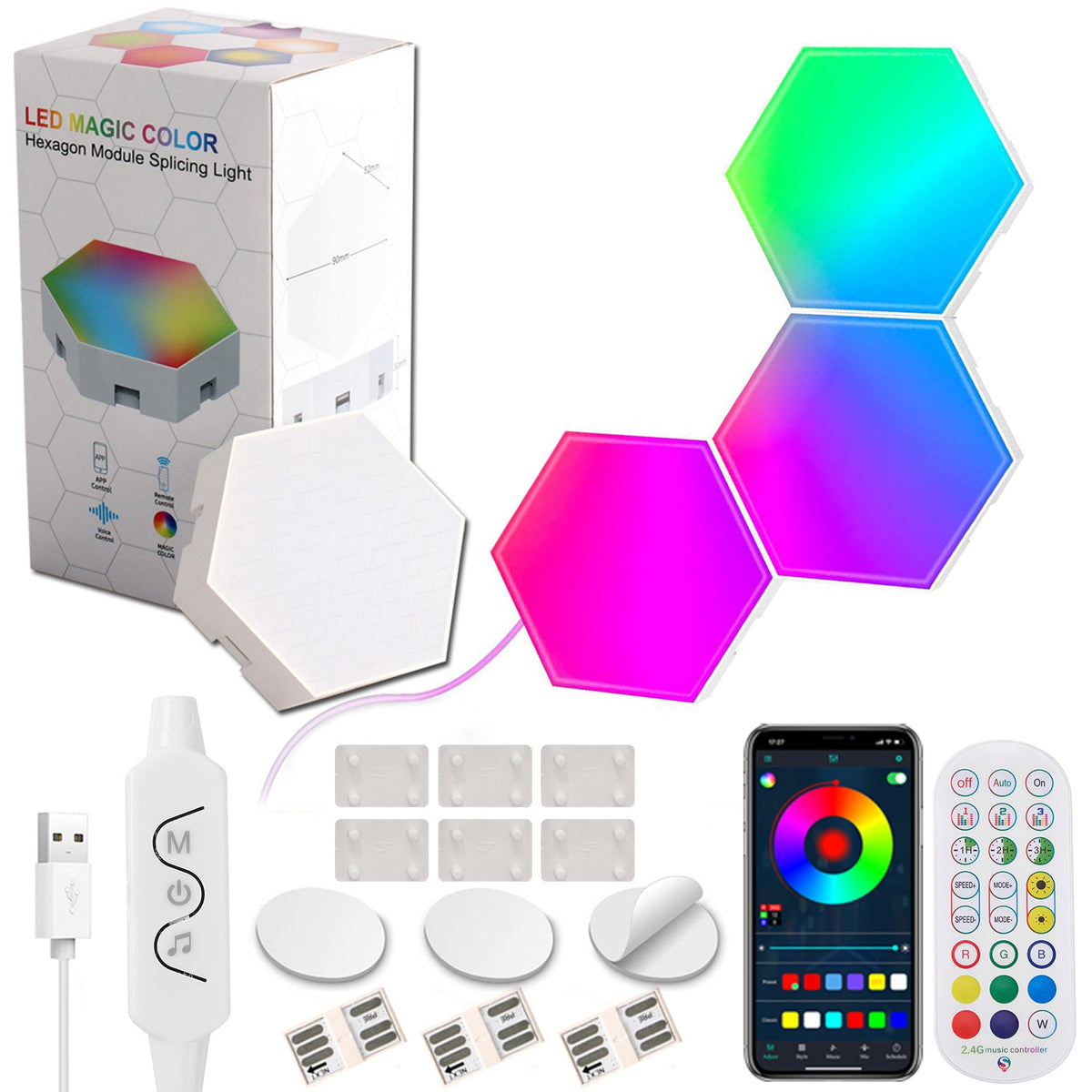 LED Smart Hexagon Lights Table and Wall Lights for Bedroom and Hallway view 14