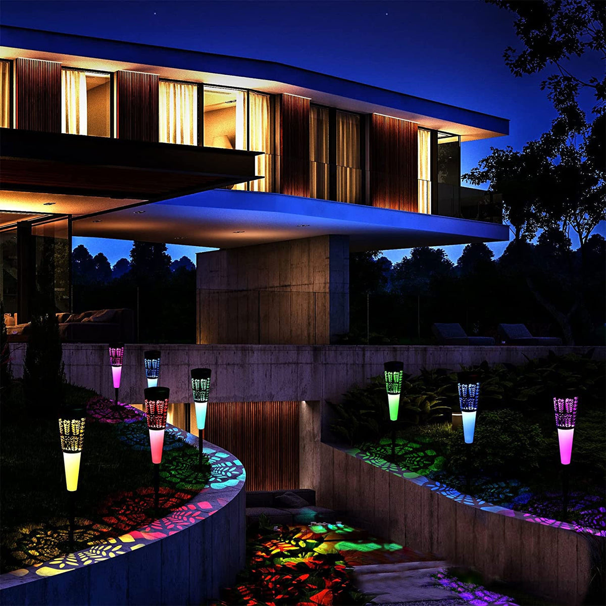 Waterproof LED Solar Pathway Lights RGB Warm White for Garden Yard view 12