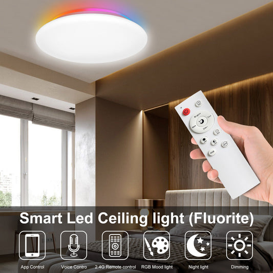 Smart LED RGB Ceiling Light Flush Mount 28W Fixture for Bedroom