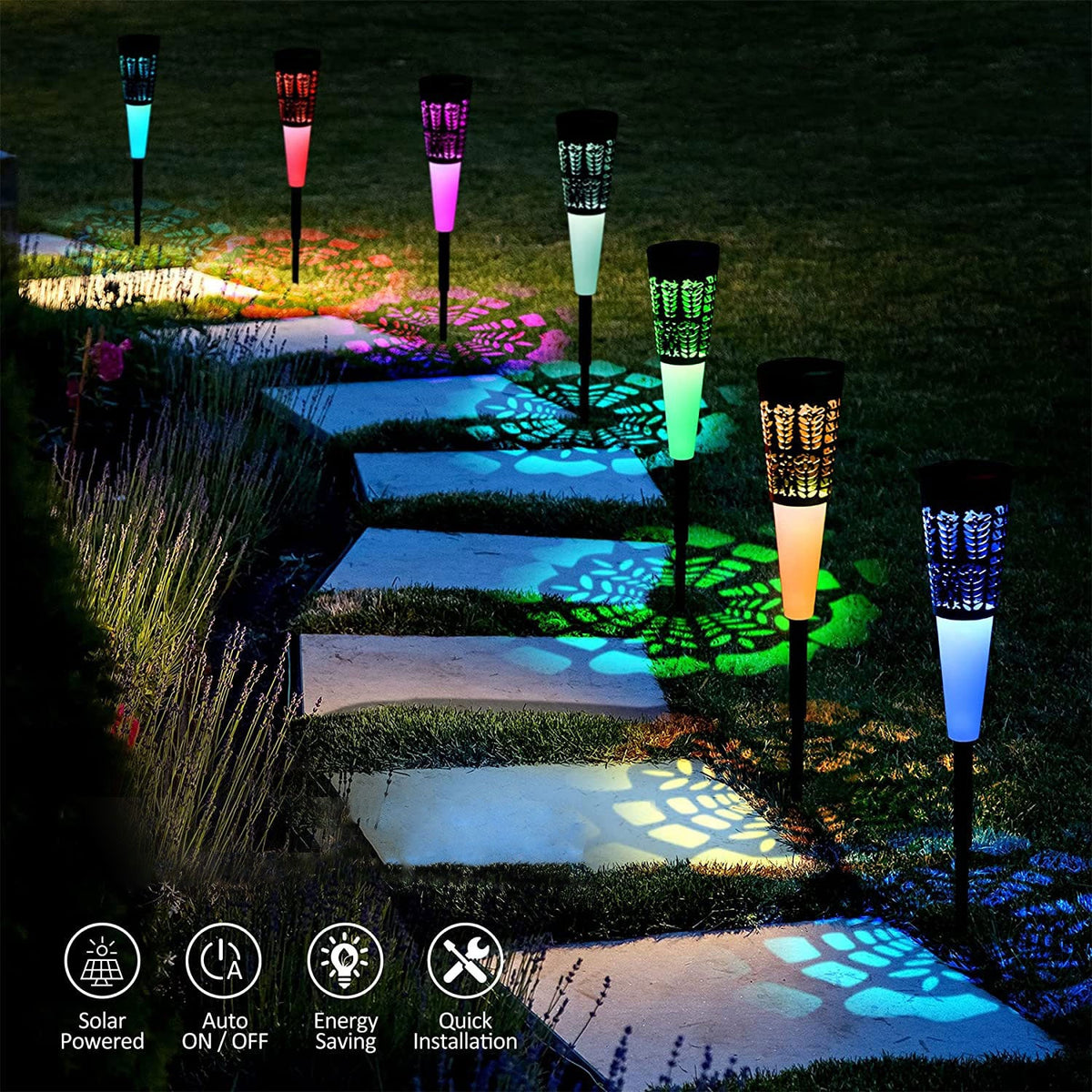 Waterproof LED Solar Pathway Lights RGB Warm White for Garden Yard view 13