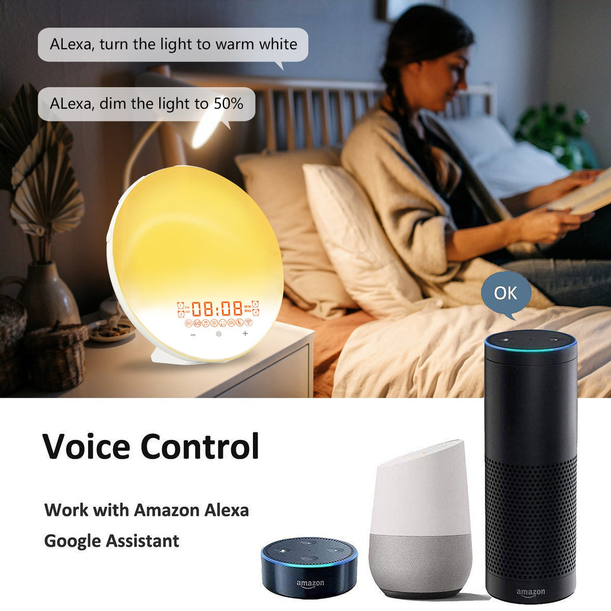 WiFi Smart Sunrise Alarm Clock Smart Wake Up Light for Bedroom view 15