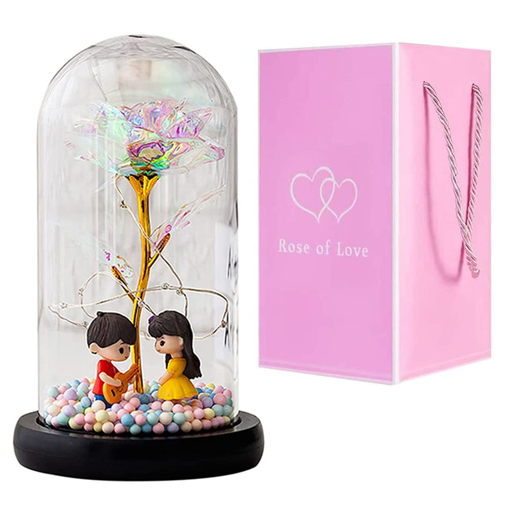 Romantic Rose in Glass Dome with LED Fairy String Lights for Bedroom view 13
