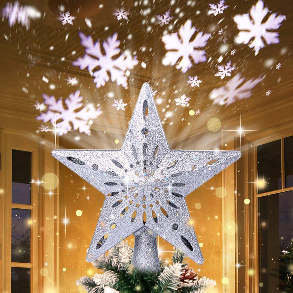 Christmas Tree Topper Star LED Rotating Snowflake Projector Decor view 10