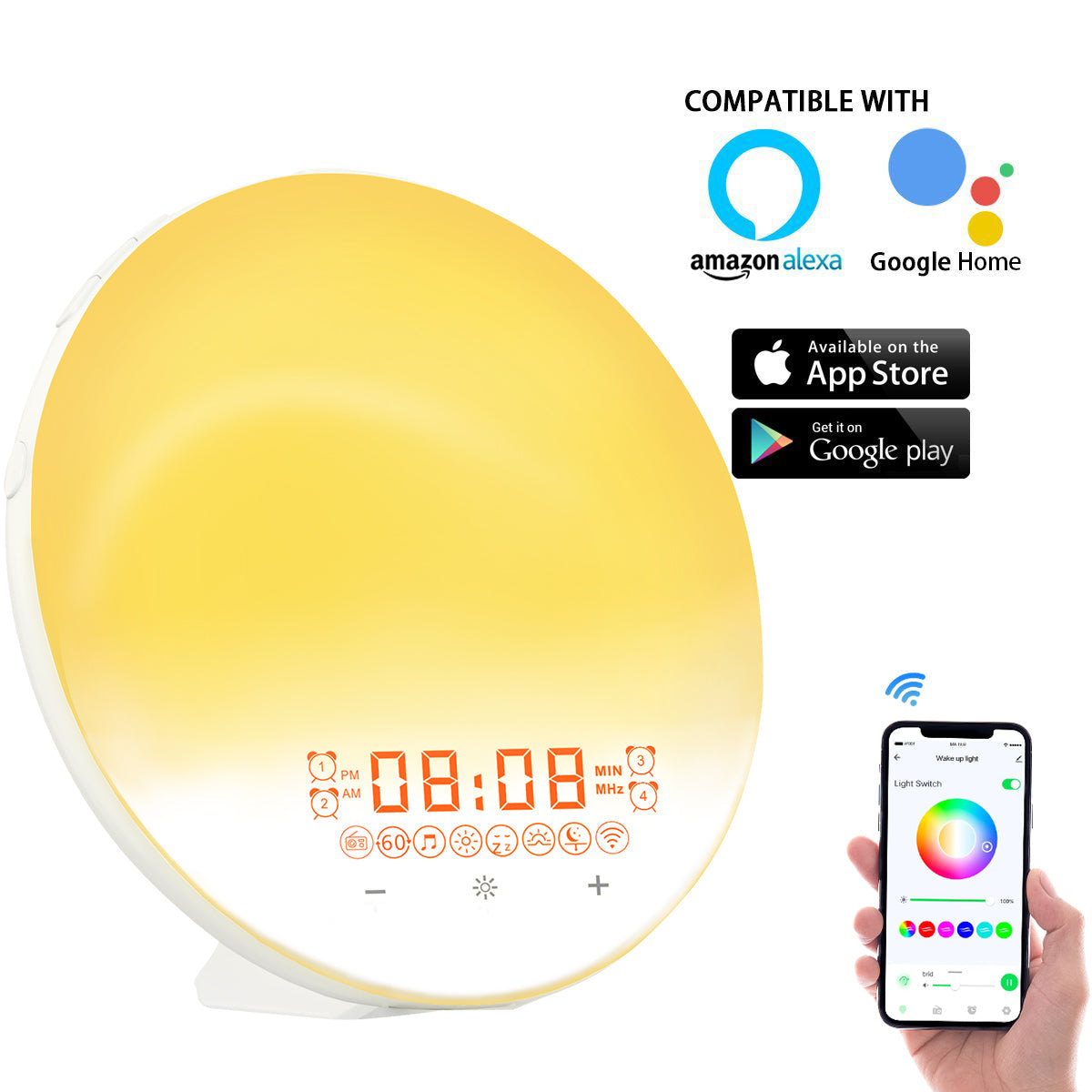 WiFi Smart Sunrise Alarm Clock Smart Wake Up Light for Bedroom