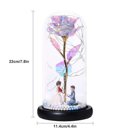 Romantic Rose in Glass Dome with LED Fairy String Lights for Bedroom view 14
