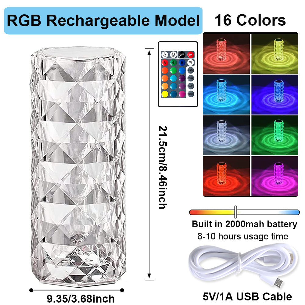 Crystal Table Lamp Rechargeable Night Light for Bedroom and Desk view 12