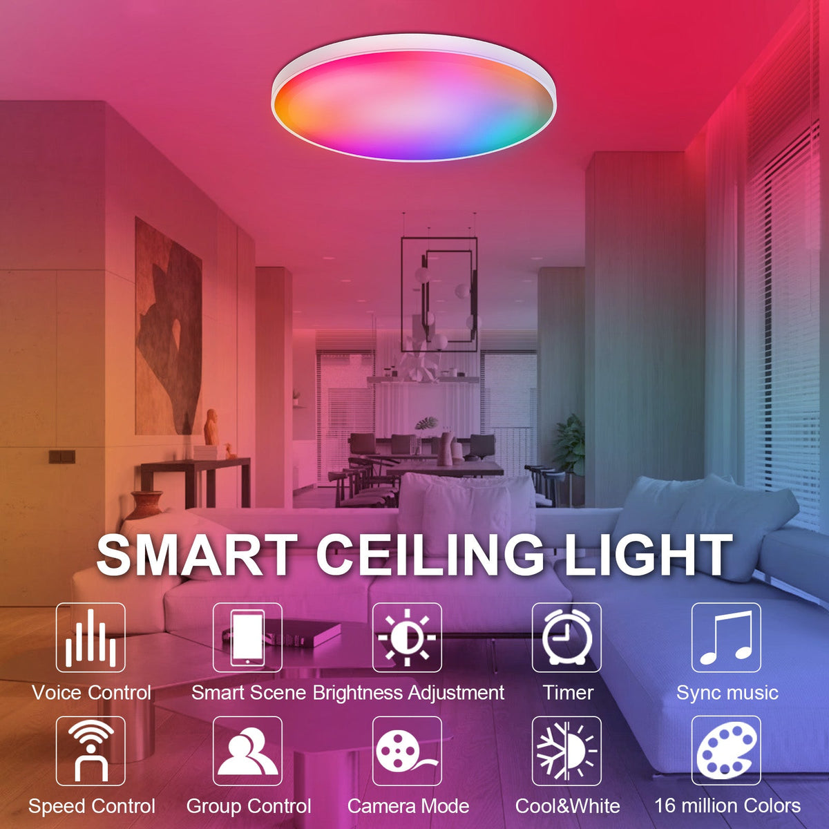 RGB Smart Ceiling Light Fixture for Bedroom Kitchen and Hallway view 8