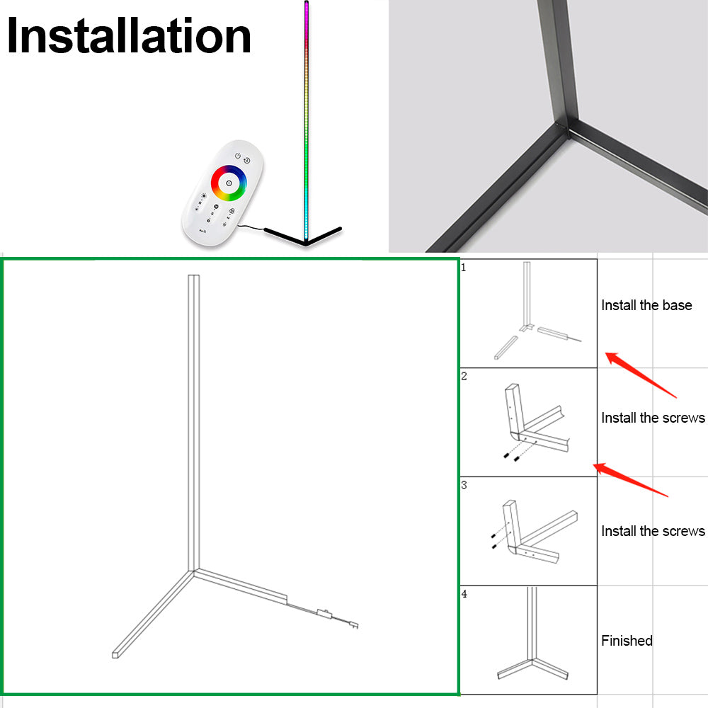 LED Corner Floor Lamp RGB Lighting Dimmable for Living Room Corners view 15