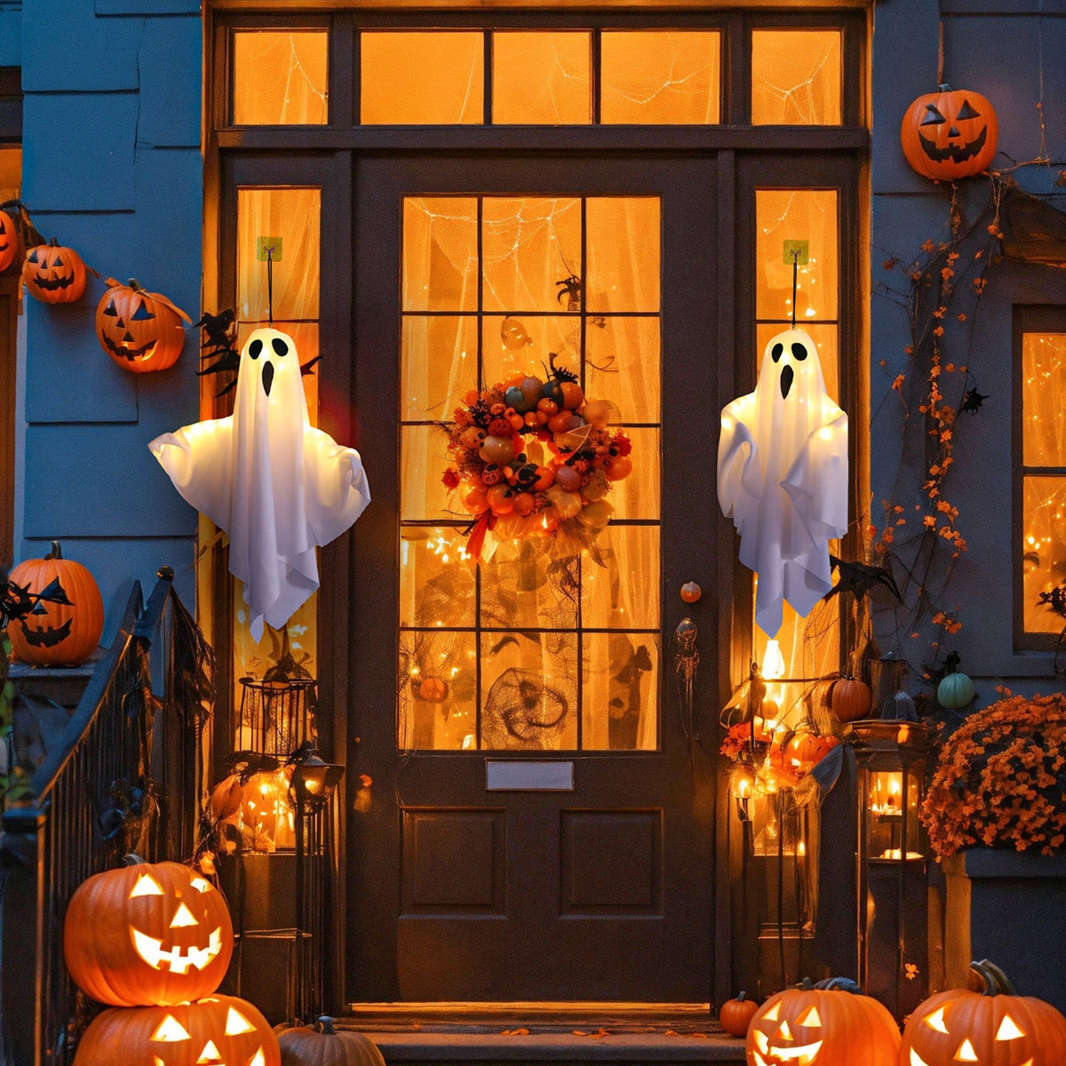 Spooky Halloween Glowing Ghost Hanging LED Lights for Yard Door view 5