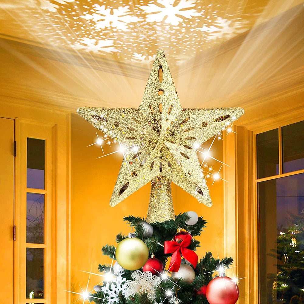 Christmas Tree Topper Star LED Rotating Snowflake Projector Decor view 2