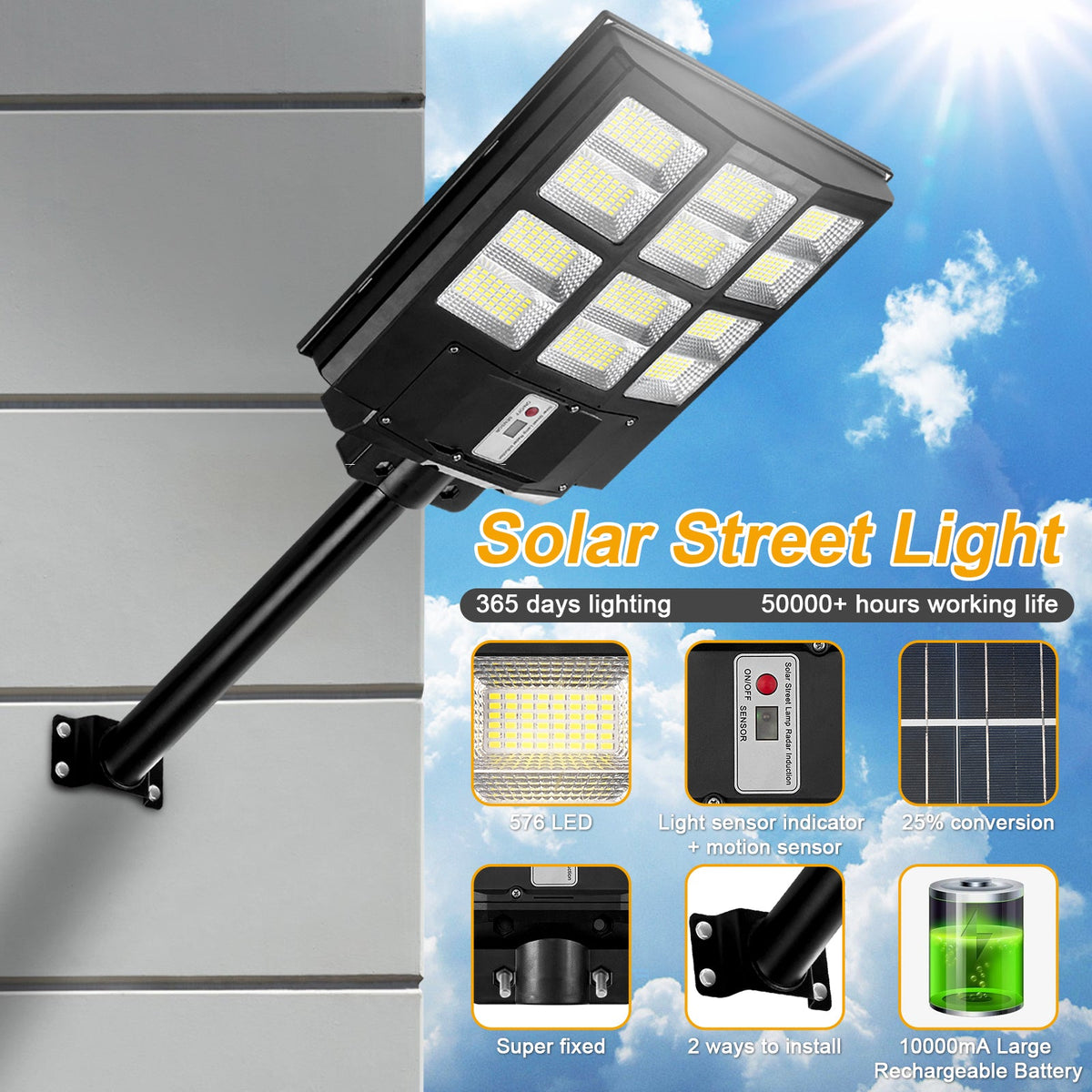 LED Motion Sensor Solar Parking Lot Light Dusk to Dawn for Garden Yard view 2