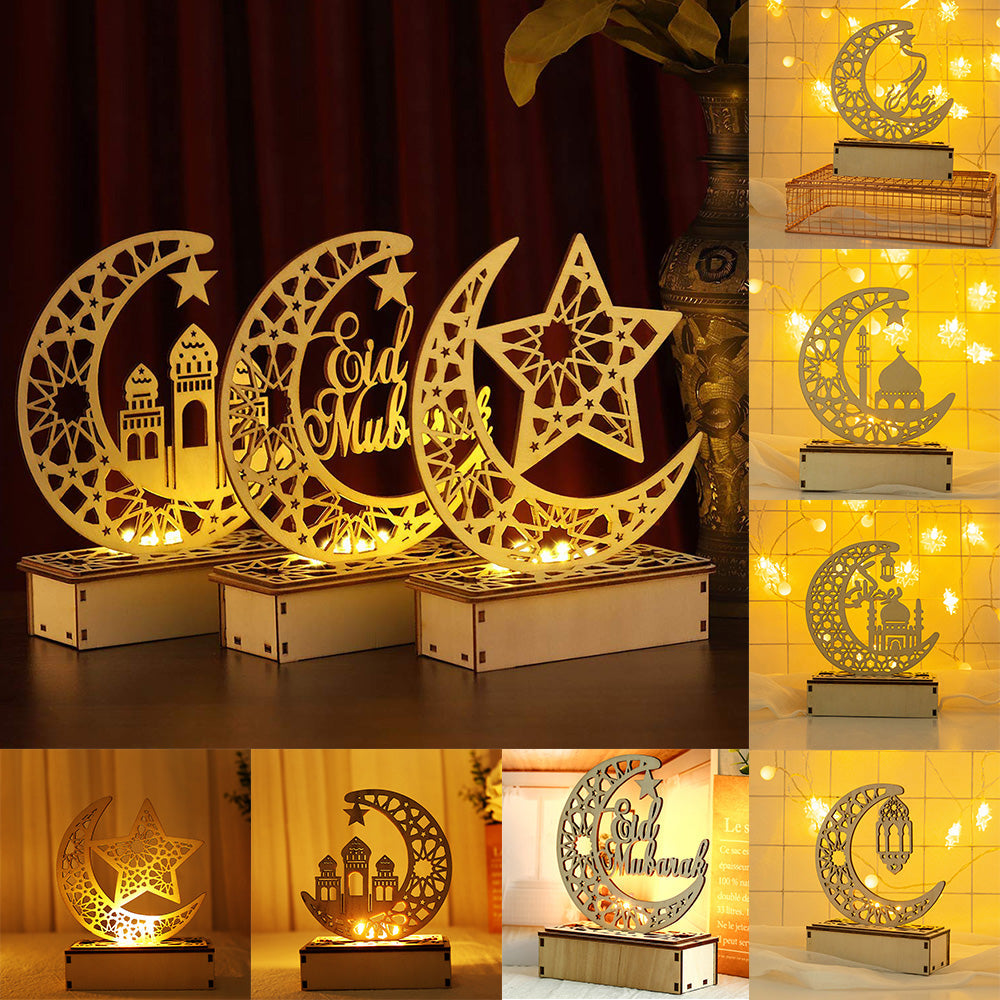 Eid Wooden LED Moon Light for Holiday Home and Bedroom Decor view 2