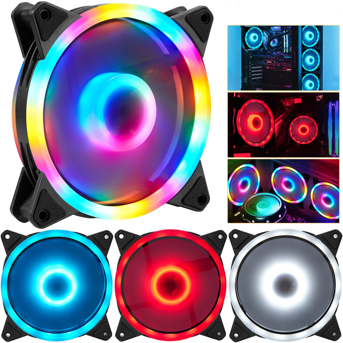 LED Computer Cooling Fan Double Light Ring for Gaming PC Cases view 2