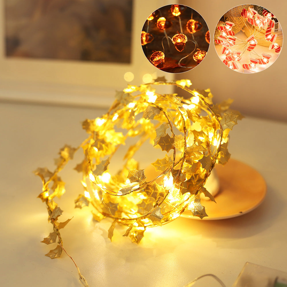 Gold Leaves String Lights 2M 6.5FT 20 LEDs for Bedroom and Party Decor view 2