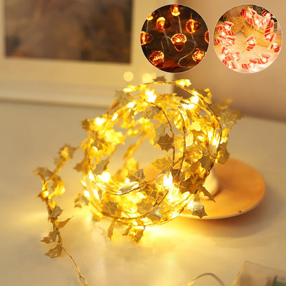 Gold Leaves String Lights 2M 6.5FT 20 LEDs for Bedroom and Party Decor view 2
