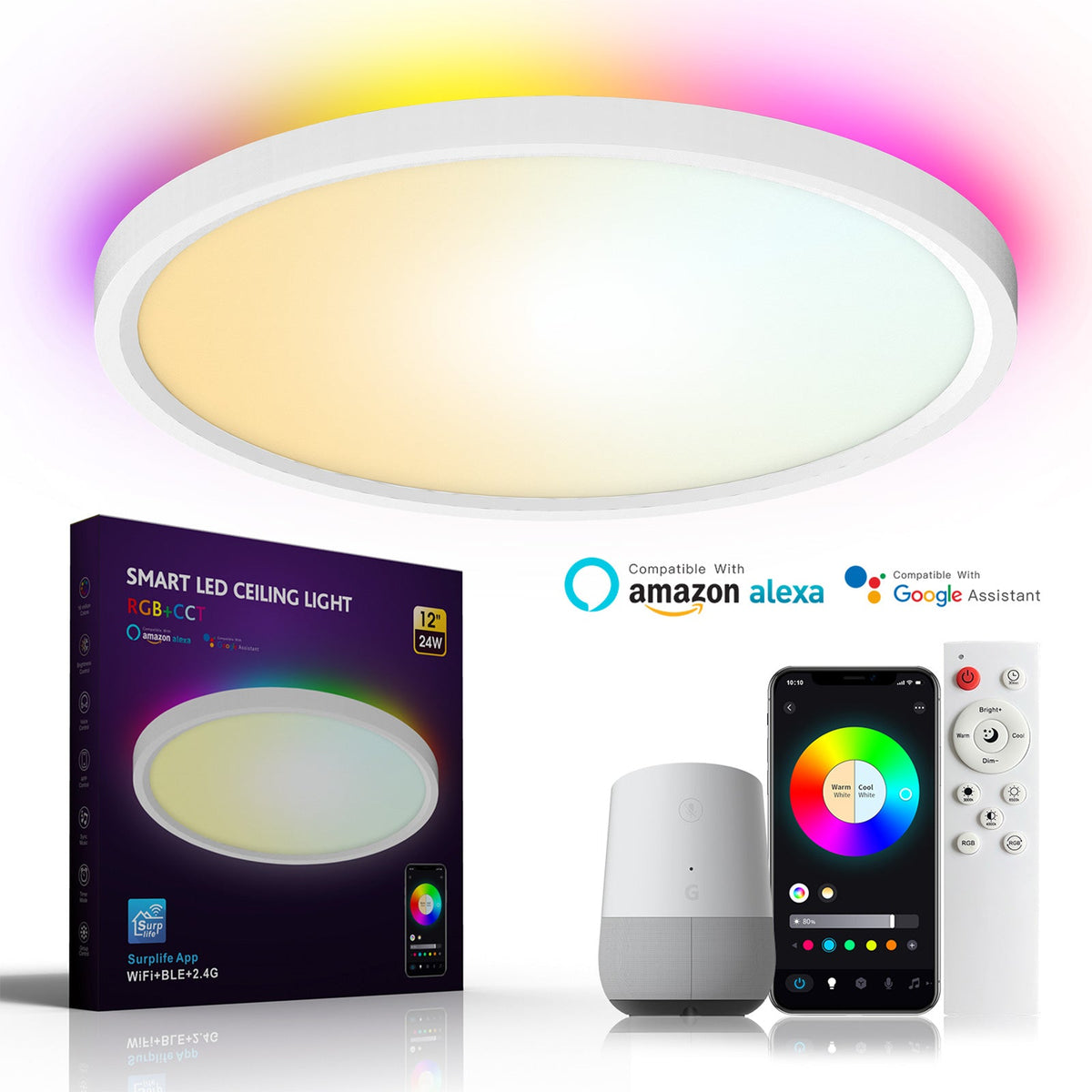 WiFi and Bluetooth Smart LED Ceiling Light Flush Mount for Bedroom view 2