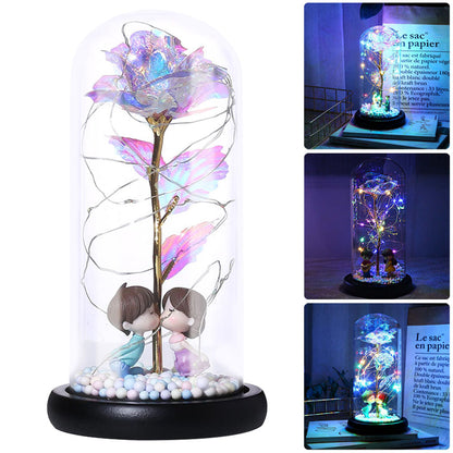 Romantic Rose in Glass Dome with LED Fairy String Lights for Bedroom view 2