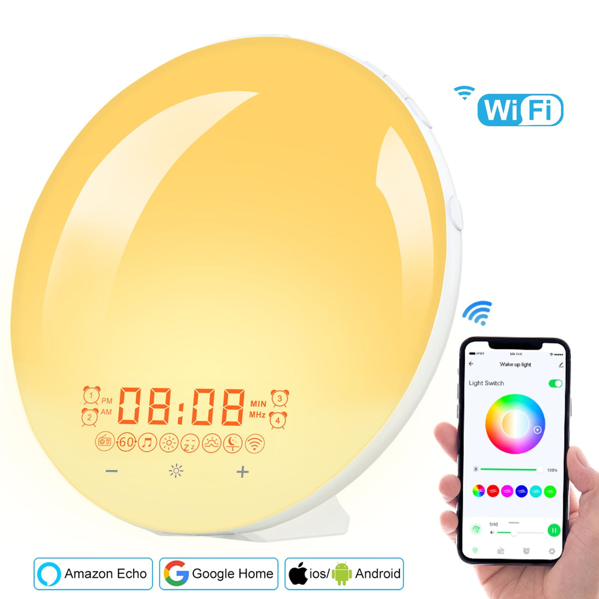WiFi Smart Sunrise Alarm Clock Smart Wake Up Light for Bedroom view 2