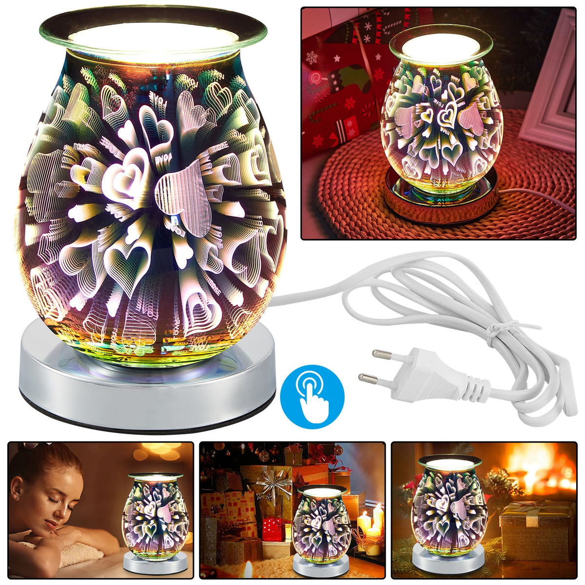 Electric Wax Melter Dimmable 3D Glass Heart Candle for Home Fragrance view 2