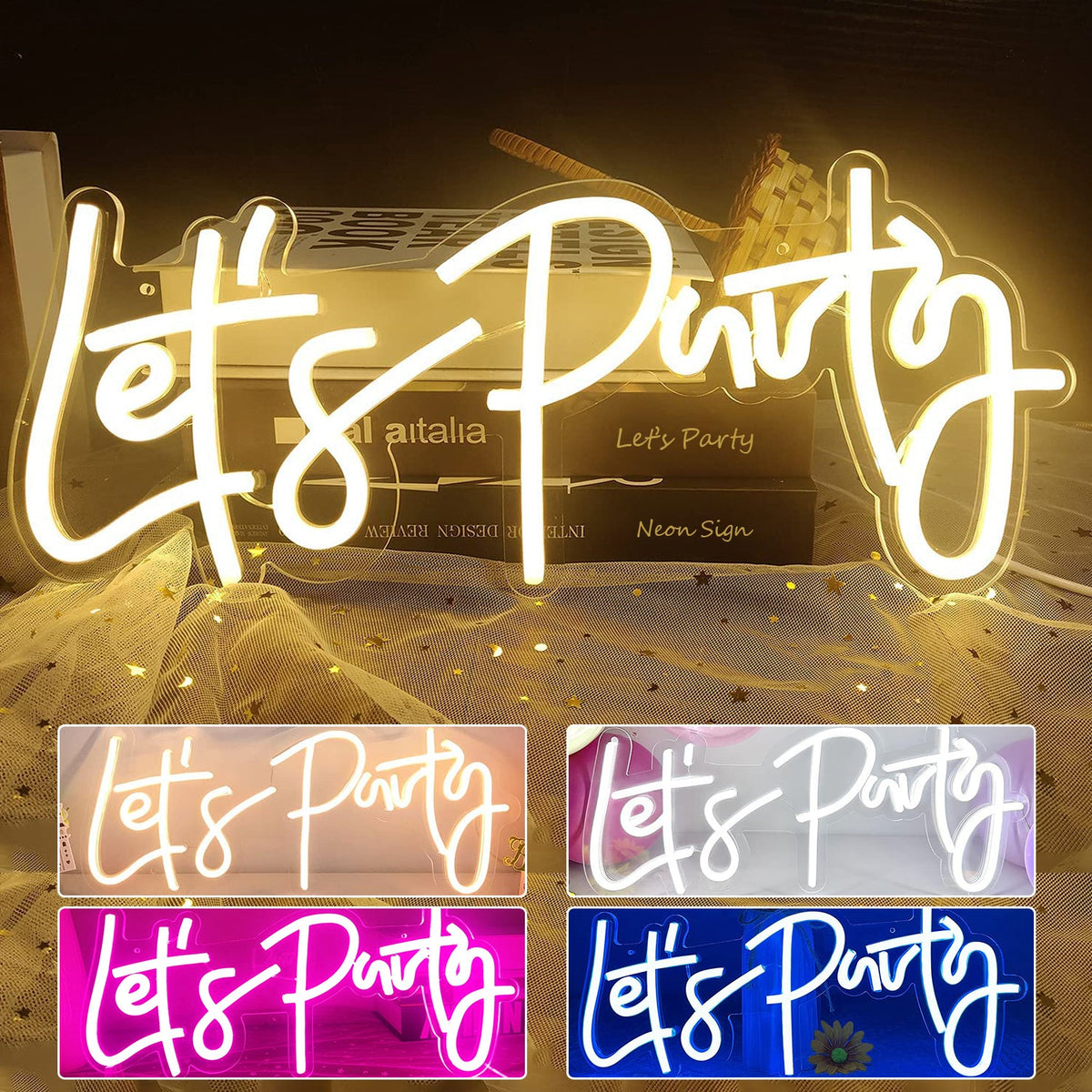 LED Neon Light Sign Let's Party for Bar Game Room and Wall Decor view 2