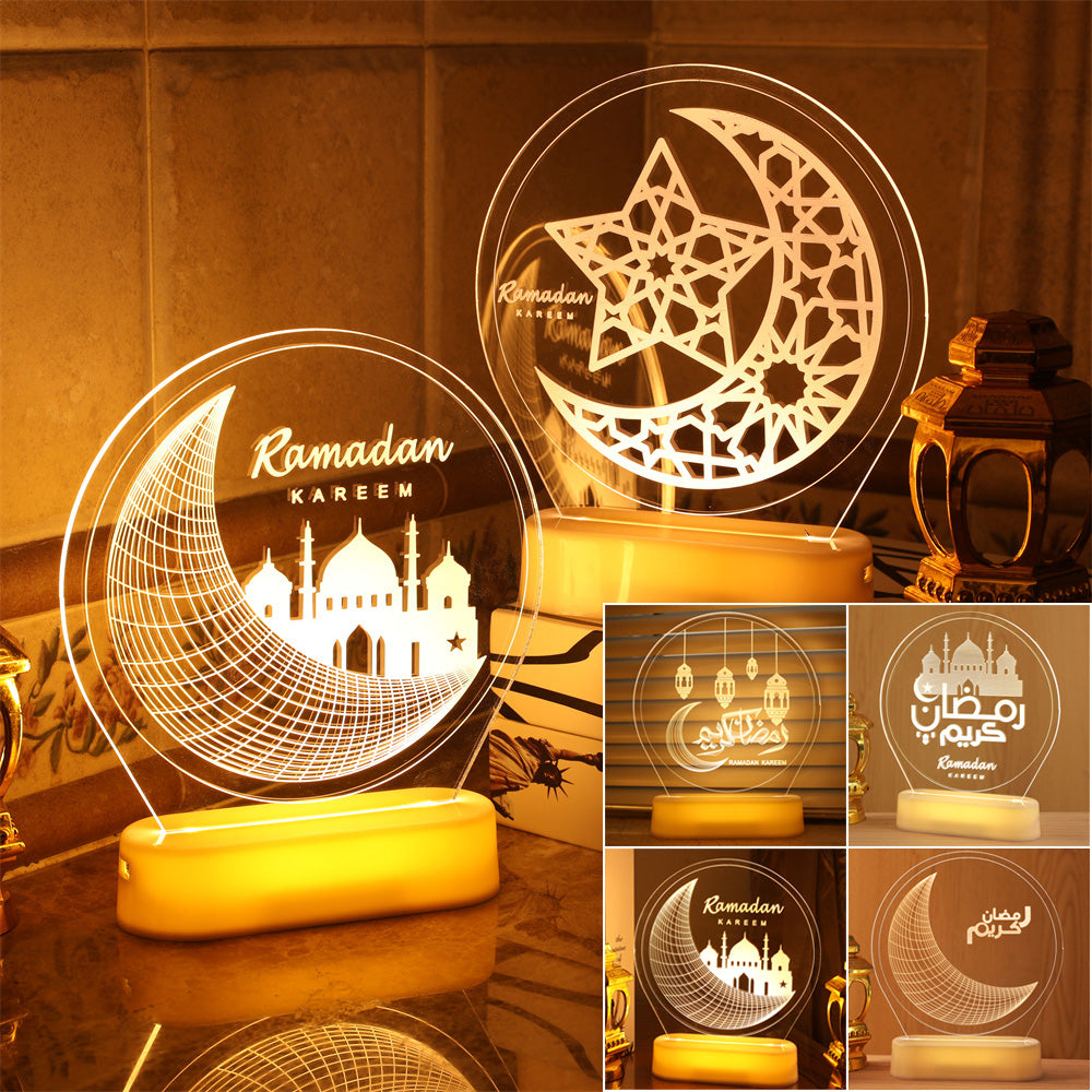 3D Illusion Ramadan Mubarak Night Light Lamp for Holiday Room Decor view 2