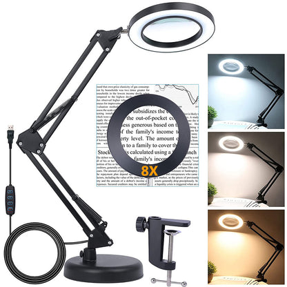 Magnifying Glass with Light and Stand 8 Diopter 2 in 1 Desk Lamp view 2