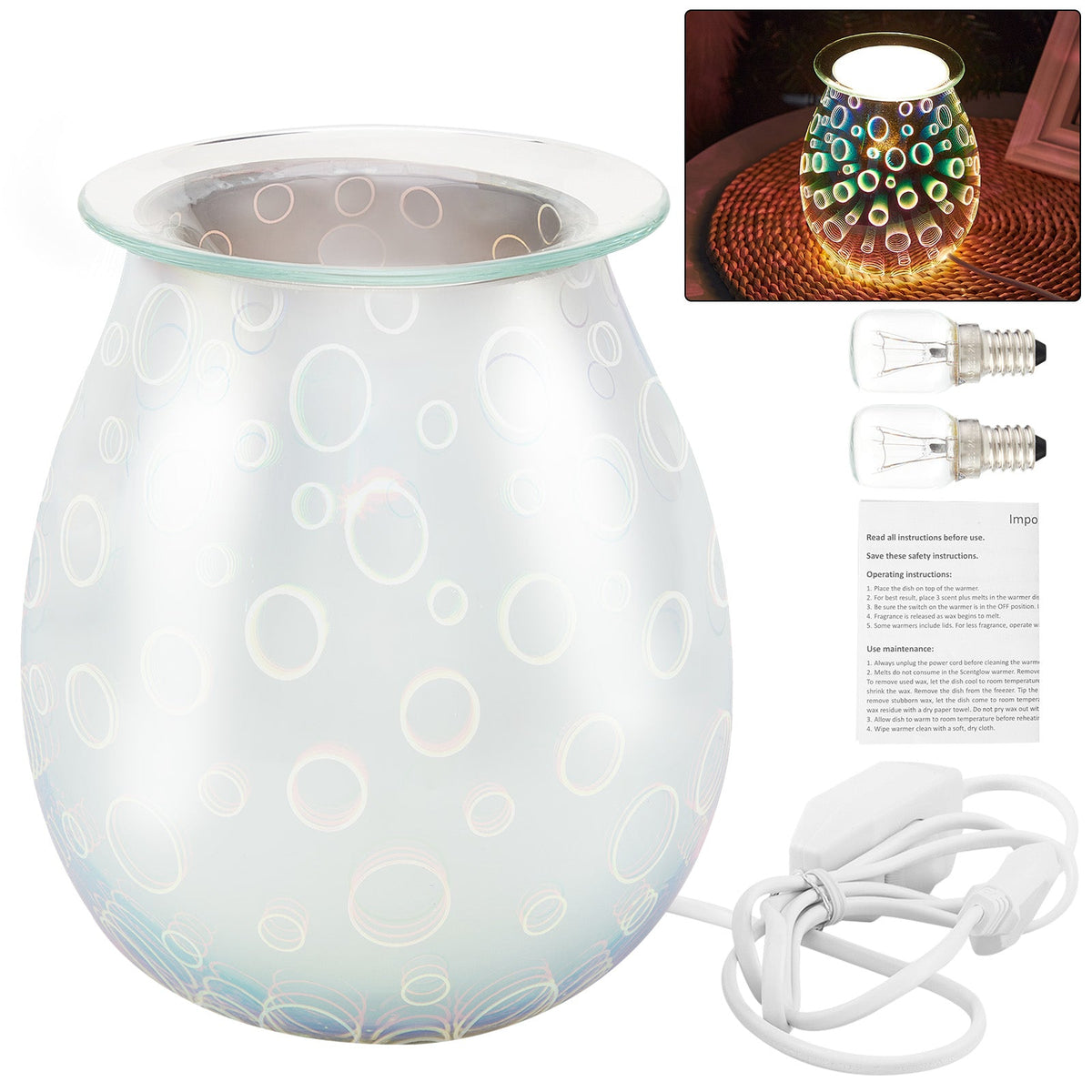 Electric Wax Melter Dimmable 3D Glass Circle Candle for Home Fragrance view 11